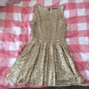 Sequin skater dress gold